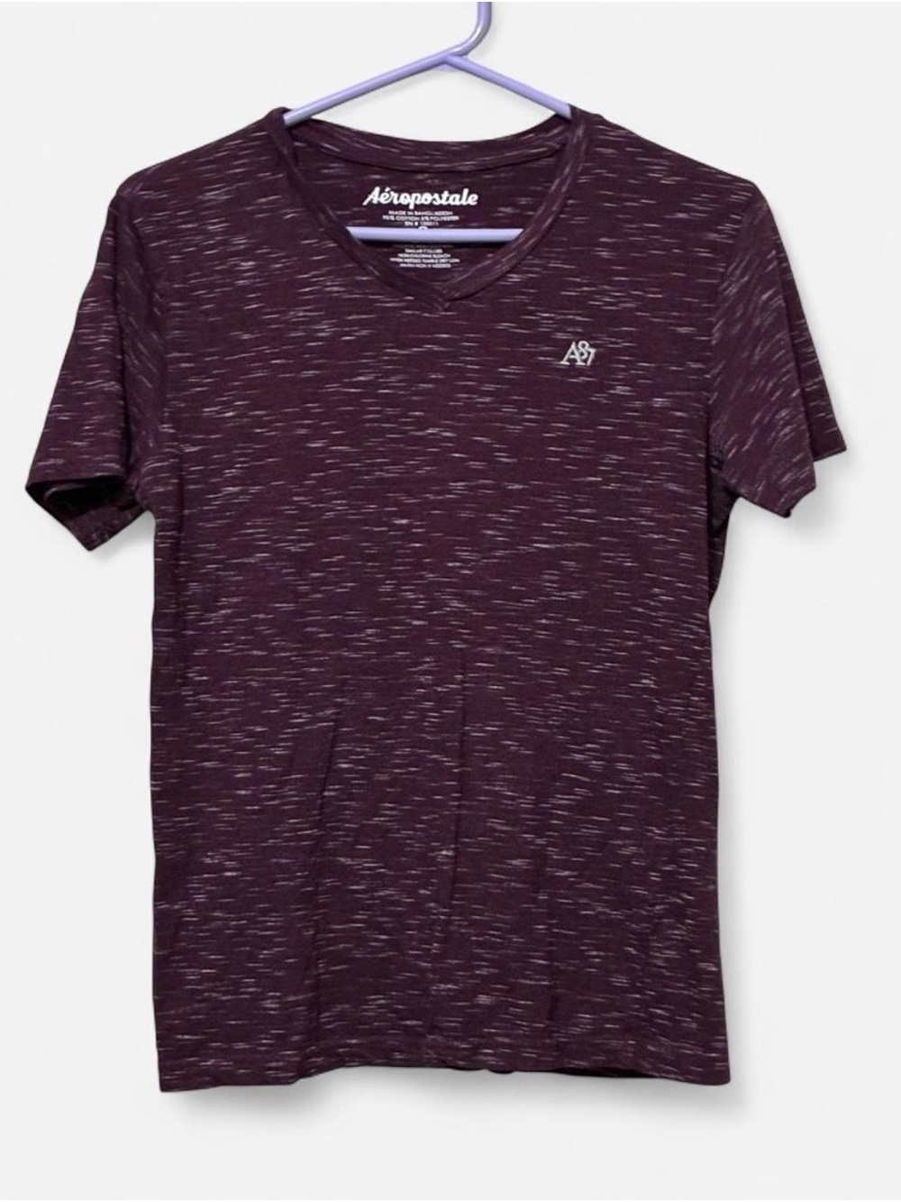 Aeropostale Men’s V-Neck Heathered Maroon T-Shirt Size S